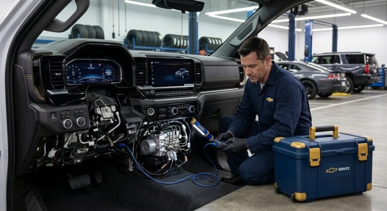 Chevrolet U0121 Code — Lost Comm With Abs (Fixes) 5 Chevrolet Dashboard And Abs Module Area In A Workshop, Illustrating Abs Communication Diagnostics