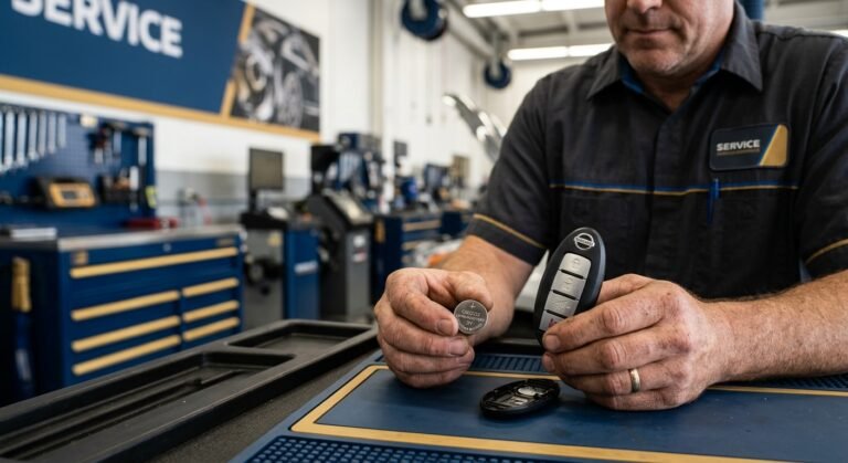 Technician Replacing A Car Key Fob Battery With A Cr2032 Cell