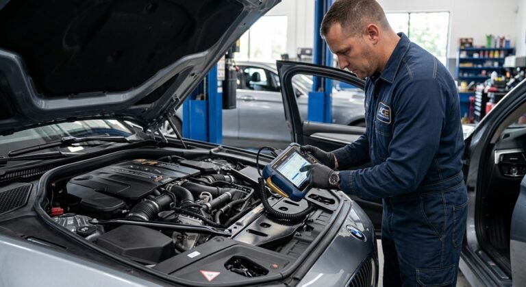 Technician Scanning A Mitsubishi For U0140 Lost Bcm Communication Code