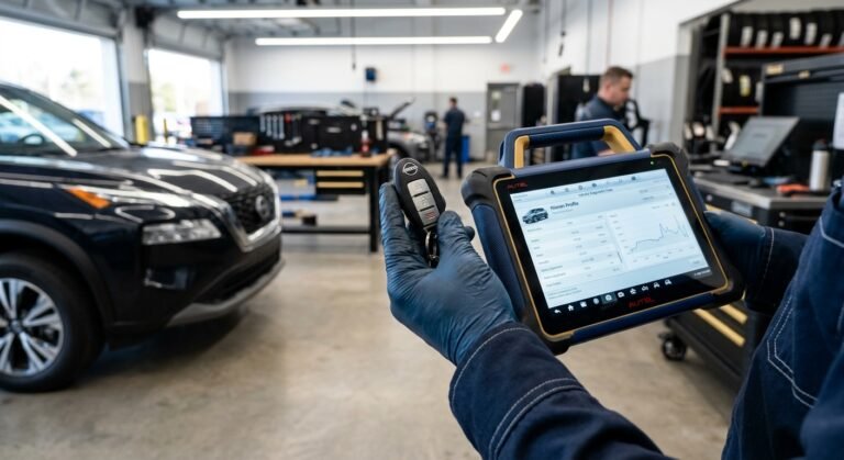Nissan B1213 — Fewer Than Two Keys (Causes &Amp; Fix) 2 Nissan Key Fob And Diagnostic Tablet Showing Immobilizer Programming Status For B1213.