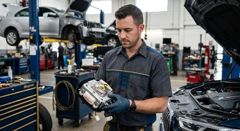 Buick U0151 — Expert, Safe Guide To The Lost Rcm Code 9 Buick U0151 — Technician Holding An Airbag Module Illustrating Buick U0151 Lost Communication With Rcm