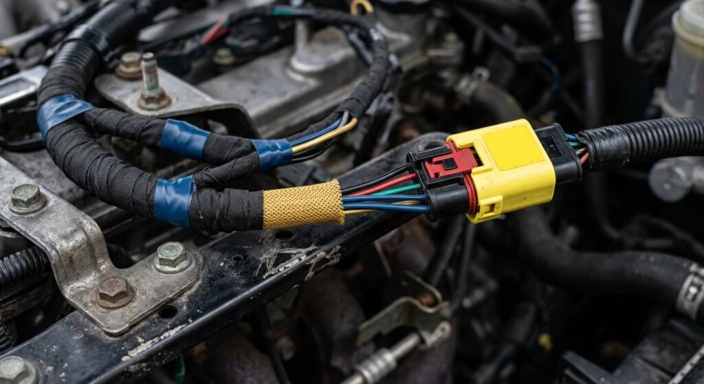 Buick U0151 — Expert, Safe Guide To The Lost Rcm Code 2 Buick U0151 — Close-Up Of Srs Wiring Harness And Connector During Diagnosis