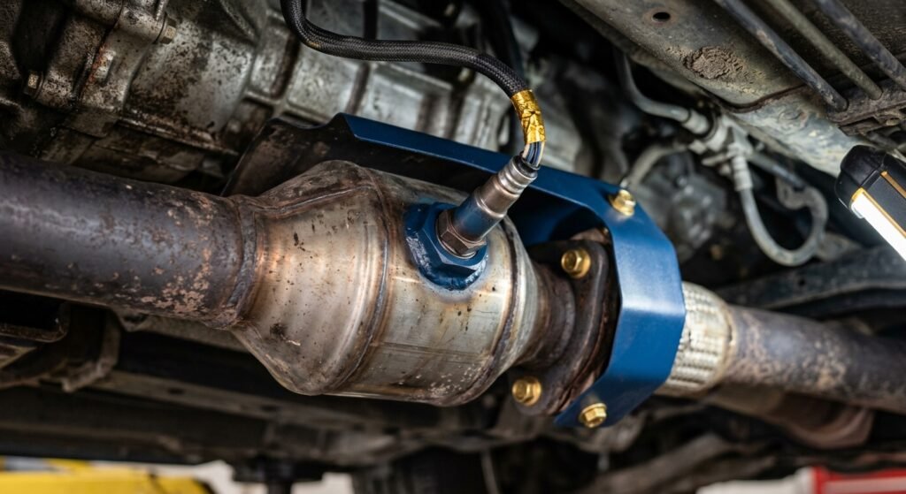Hyundai P0420 — Expert Guide: Proven &Amp; Safe Fixes 2 Hyundai P0420 — Close-Up Of Oxygen Sensor And Catalytic Converter On Hyundai Exhaust
