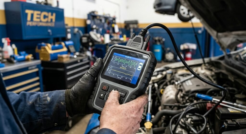Jeep P0420 Code — Catalyst Efficiency Below Threshold 2 Obd-Ii Scanner Showing Live Oxygen Sensor Graphs During P0420 Diagnosis