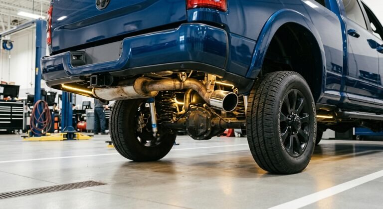 Ram P0420 Code — Ram Truck Exhaust And Catalytic Converter Area, Close-Up View For P0420 Topic