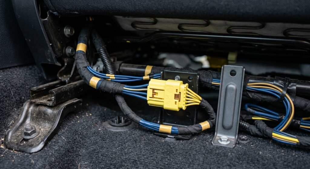 Subaru B0010 Expert Guide — Proven &Amp; Safe 2 Subaru B0010 — Close-Up Of Passenger Airbag Connector And Seat Wiring Under A Subaru Passenger Seat.